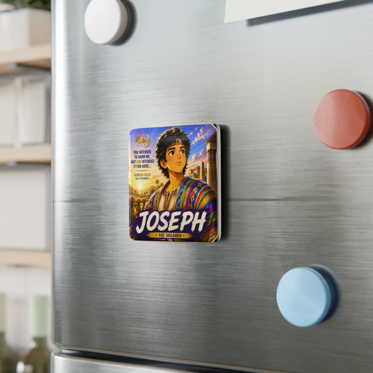 Joseph The Dreamer Porcelain Square Magnet — Inspirational Bible Verse (Genesis 50:20)