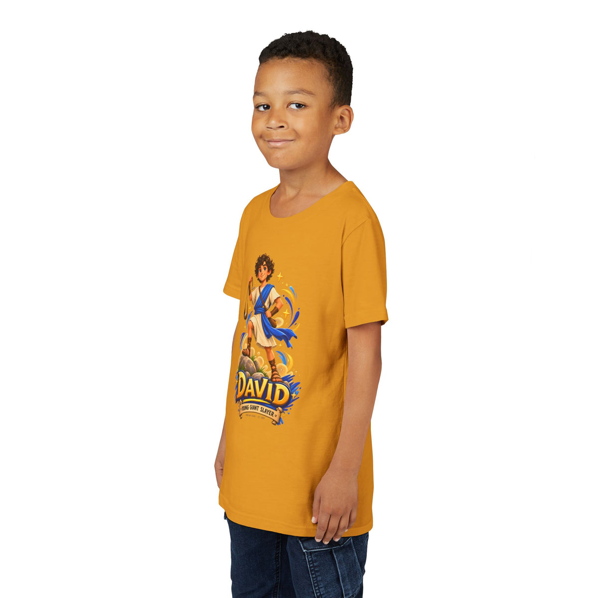 Youth Tee — “David” Biblical Kids Shirt (Courageous Little Hero)