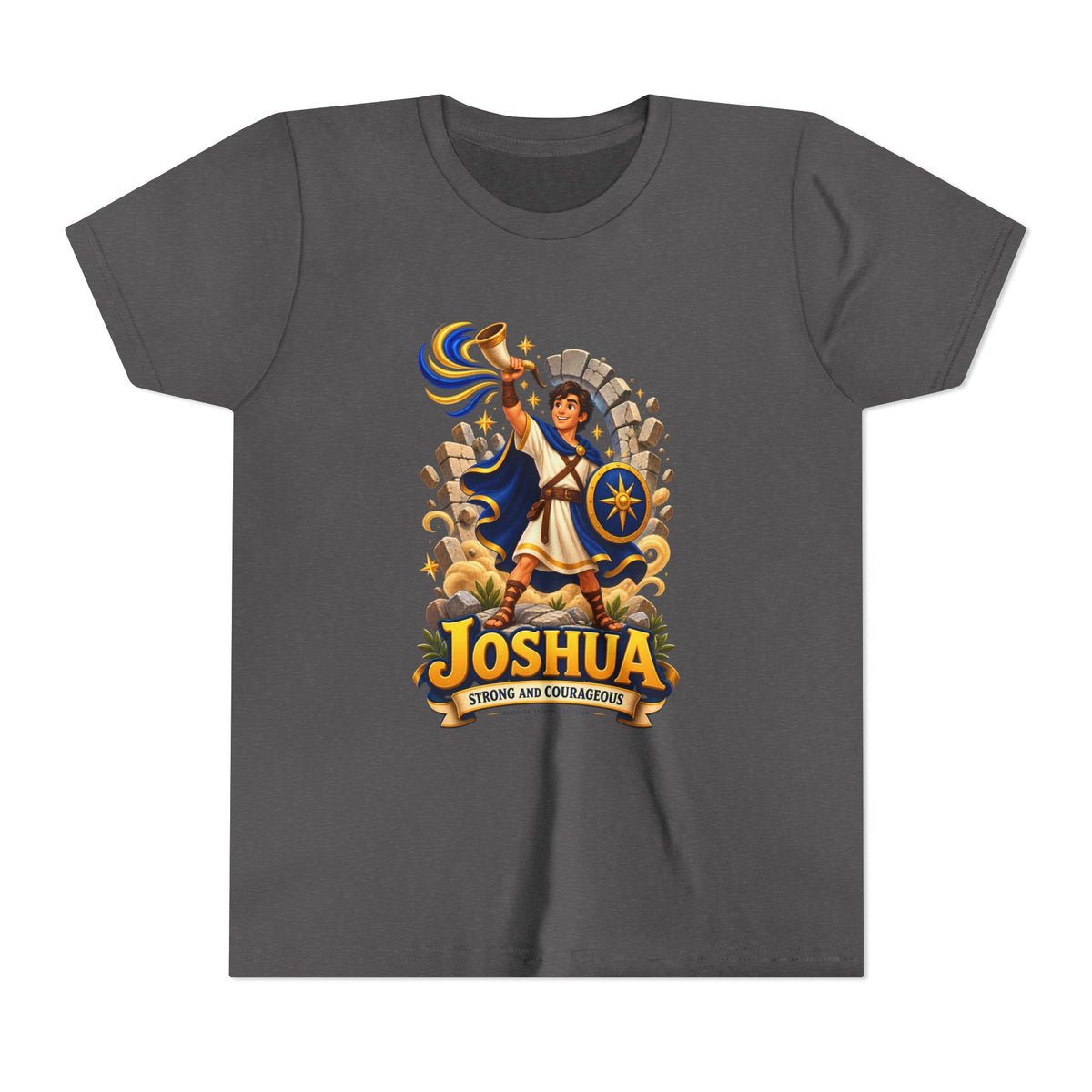 Joshua Kids T‑Shirt — ‘Strong and Courageous’ Biblical Warrior Youth Tee