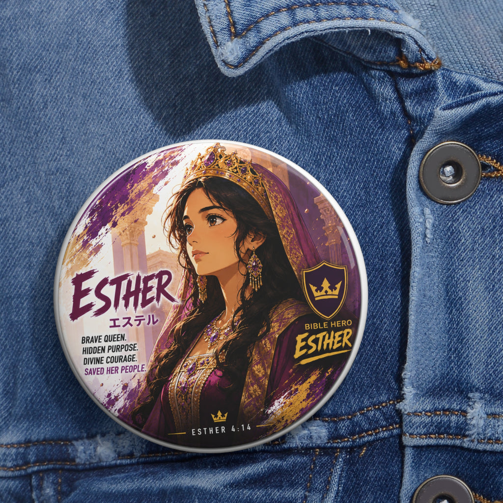 Esther Illustration Pin Button — Bible Story Faith Lapel Pin