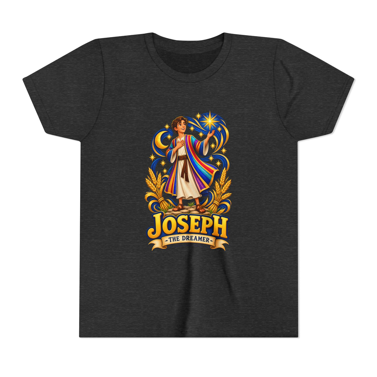 Joseph the Dreamer Youth T‑Shirt — Colorful Biblical Coat Design