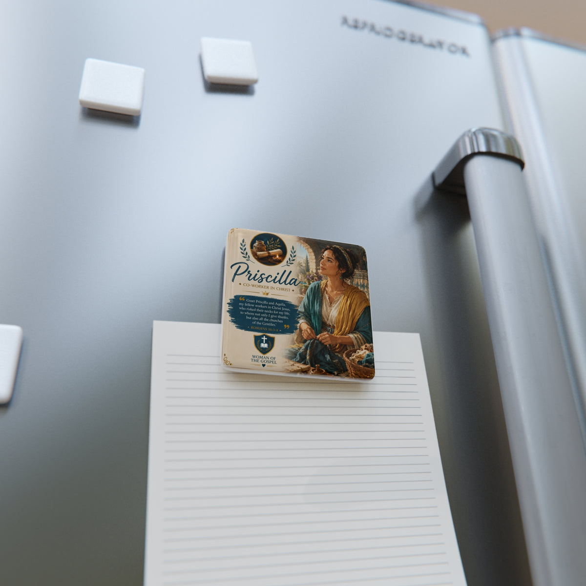Porcelain Magnet — Priscilla 'Co-Worker in Christ' Inspirational Bible Verse Magnet
