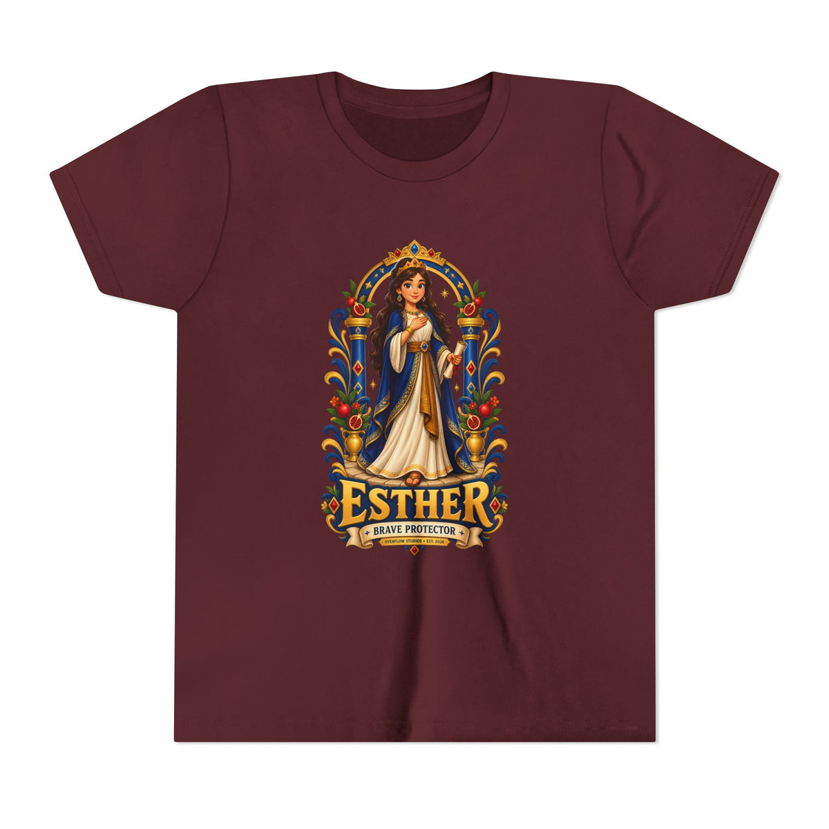 Youth Tee — "Esther" Illustrated Biblical Princess Graphic Shirt