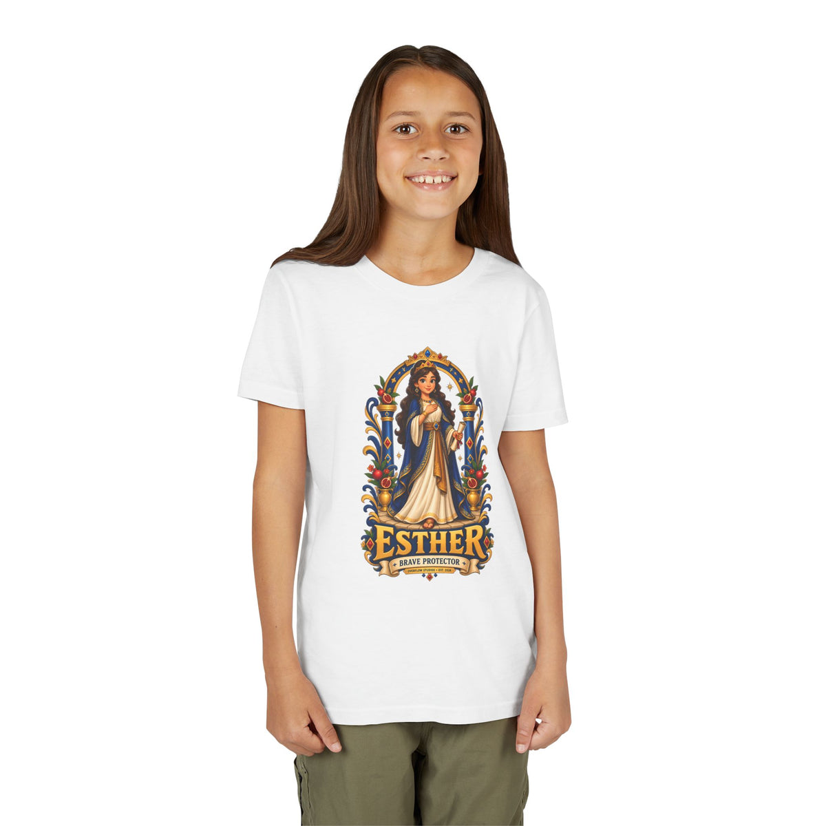 Youth Tee — "Esther" Illustrated Biblical Princess Graphic Shirt