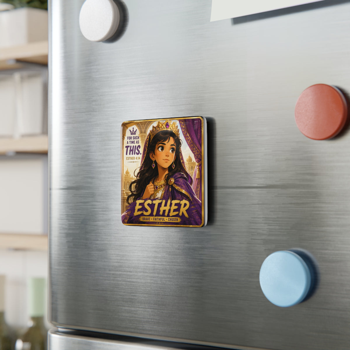 Esther Porcelain Square Magnet — "For Such a Time as This" (Esther 4:14)