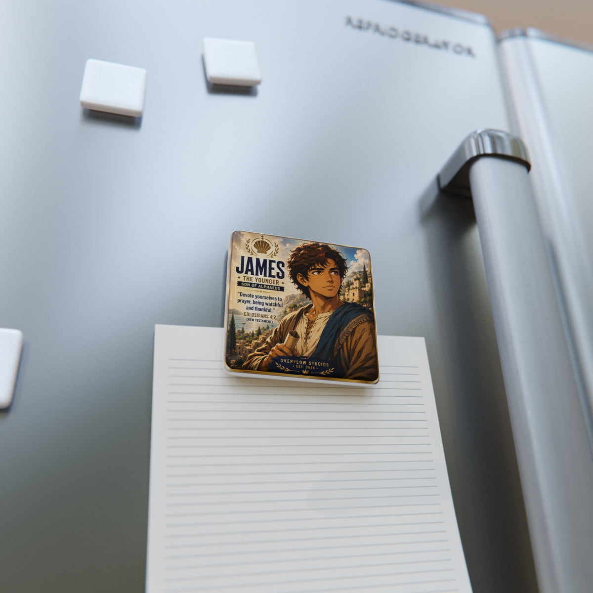 James the Younger Porcelain Square Magnet — Biblical Verse Colossians 4:2, Inspirational Religious Decor