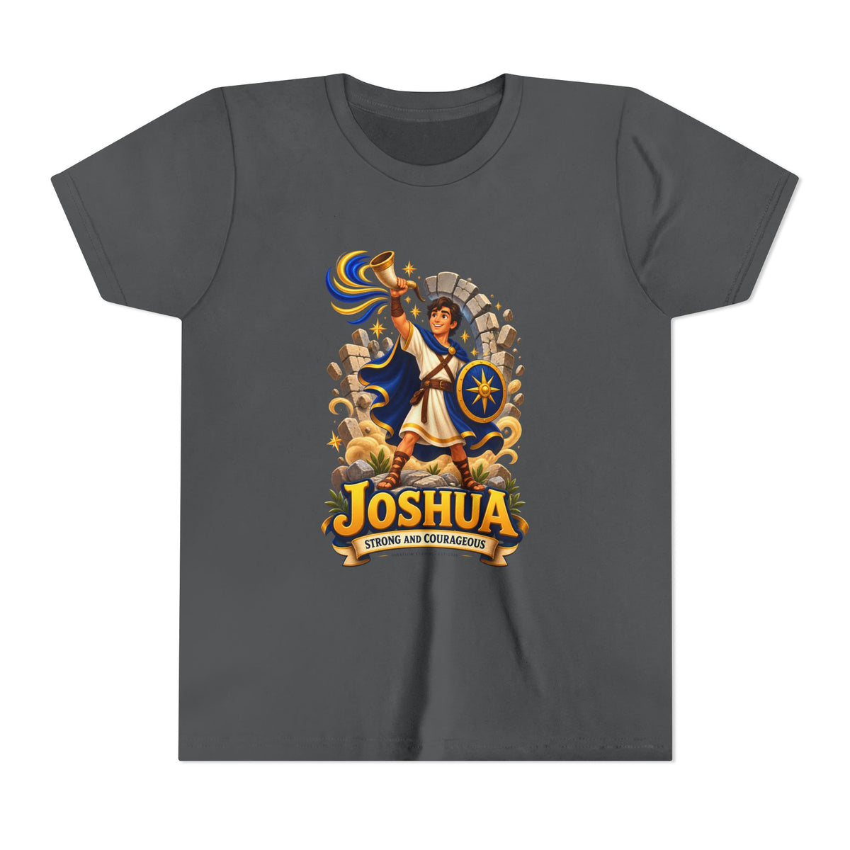 Joshua Kids T‑Shirt — ‘Strong and Courageous’ Biblical Warrior Youth Tee