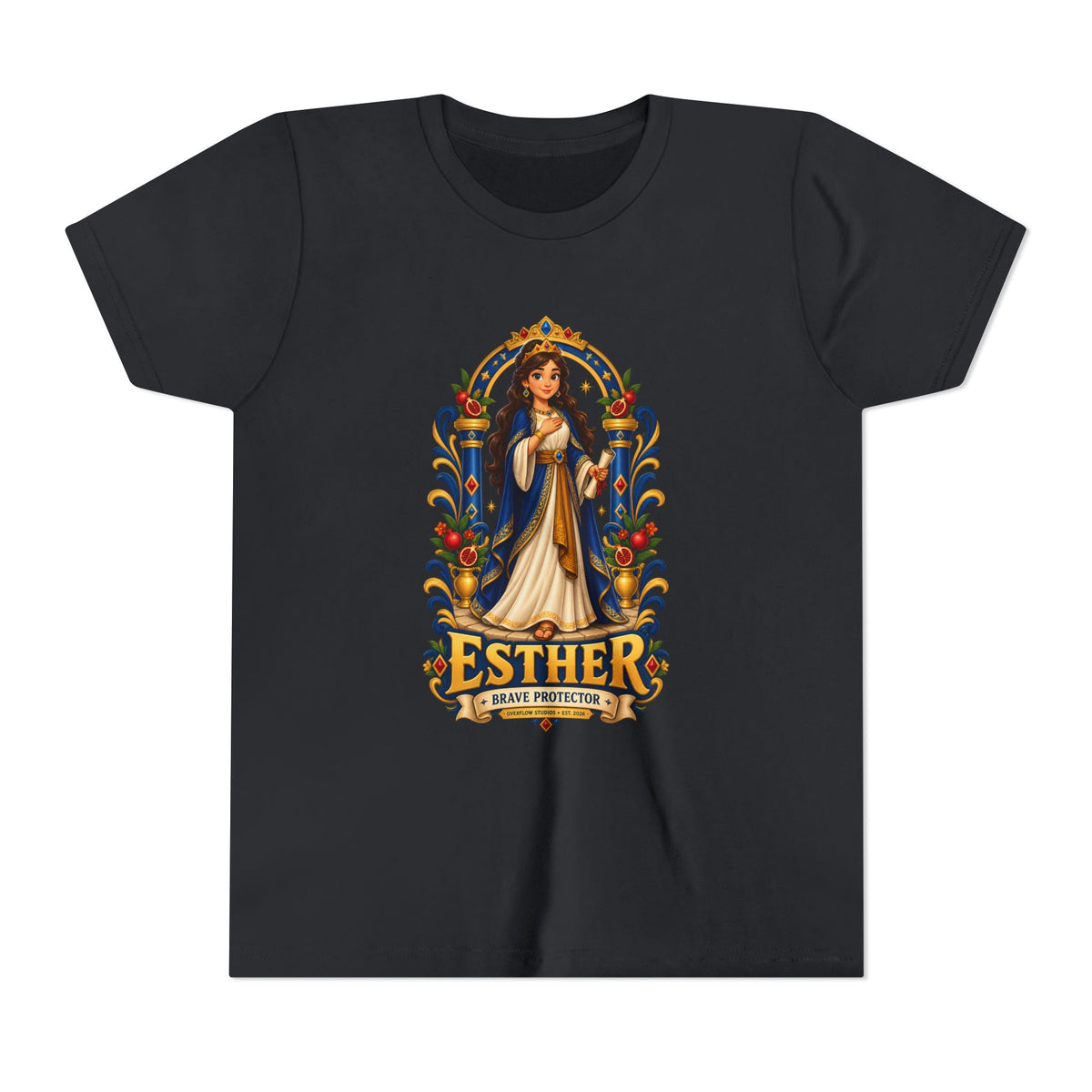 Youth Tee — "Esther" Illustrated Biblical Princess Graphic Shirt