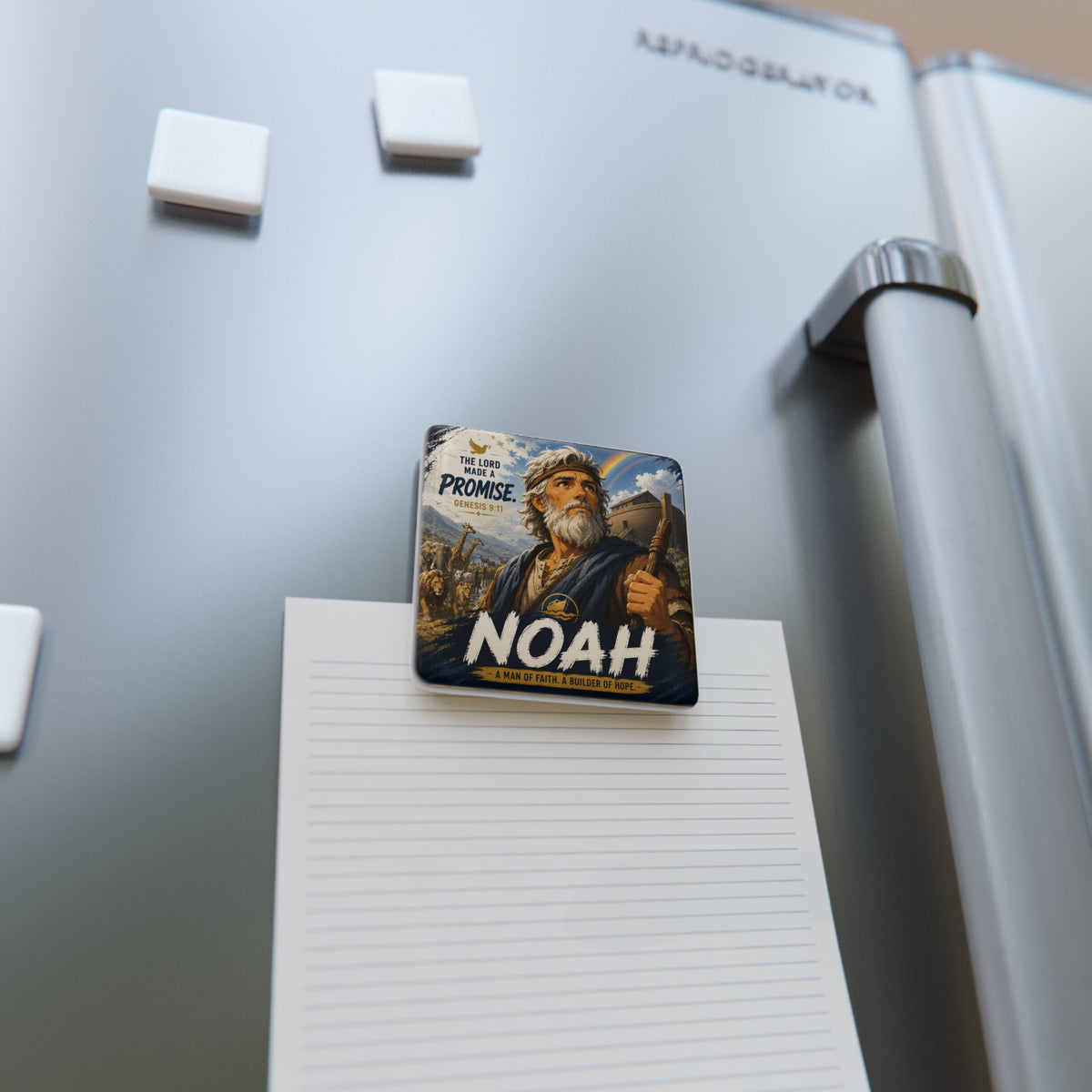 Noah Porcelain Magnet — "The Lord Made a Promise" Square Faith Magnet