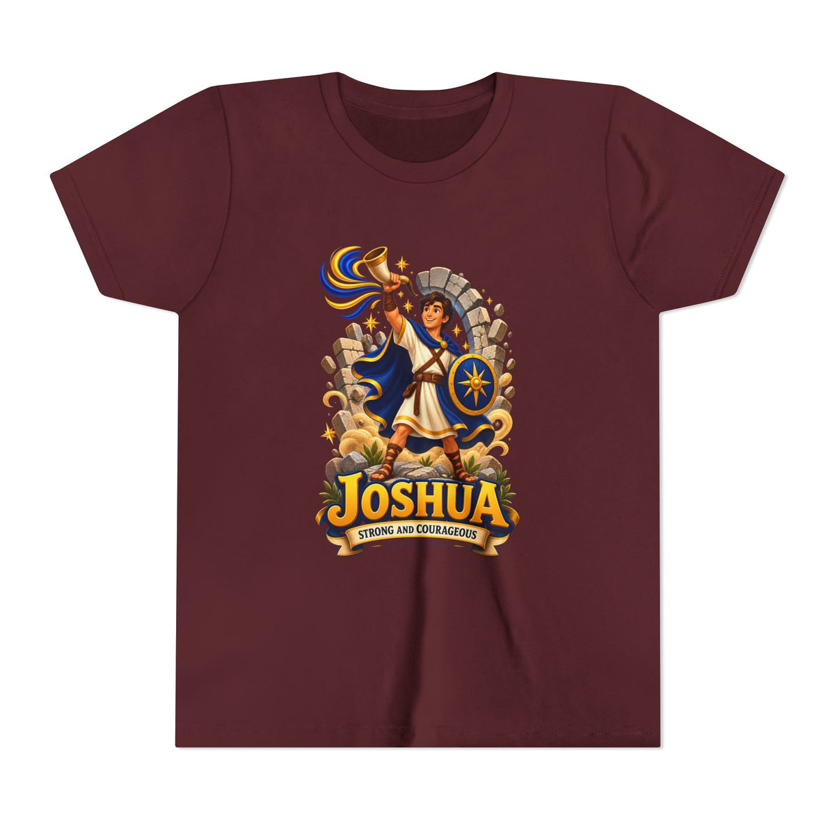 Joshua Kids T‑Shirt — ‘Strong and Courageous’ Biblical Warrior Youth Tee