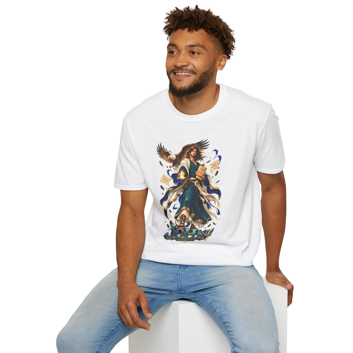 John T-Shirt — Inspirational Archangel Design with Eagle & Scrolls