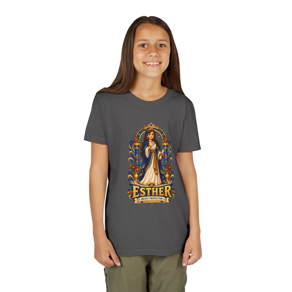 Youth Tee — "Esther" Illustrated Biblical Princess Graphic Shirt