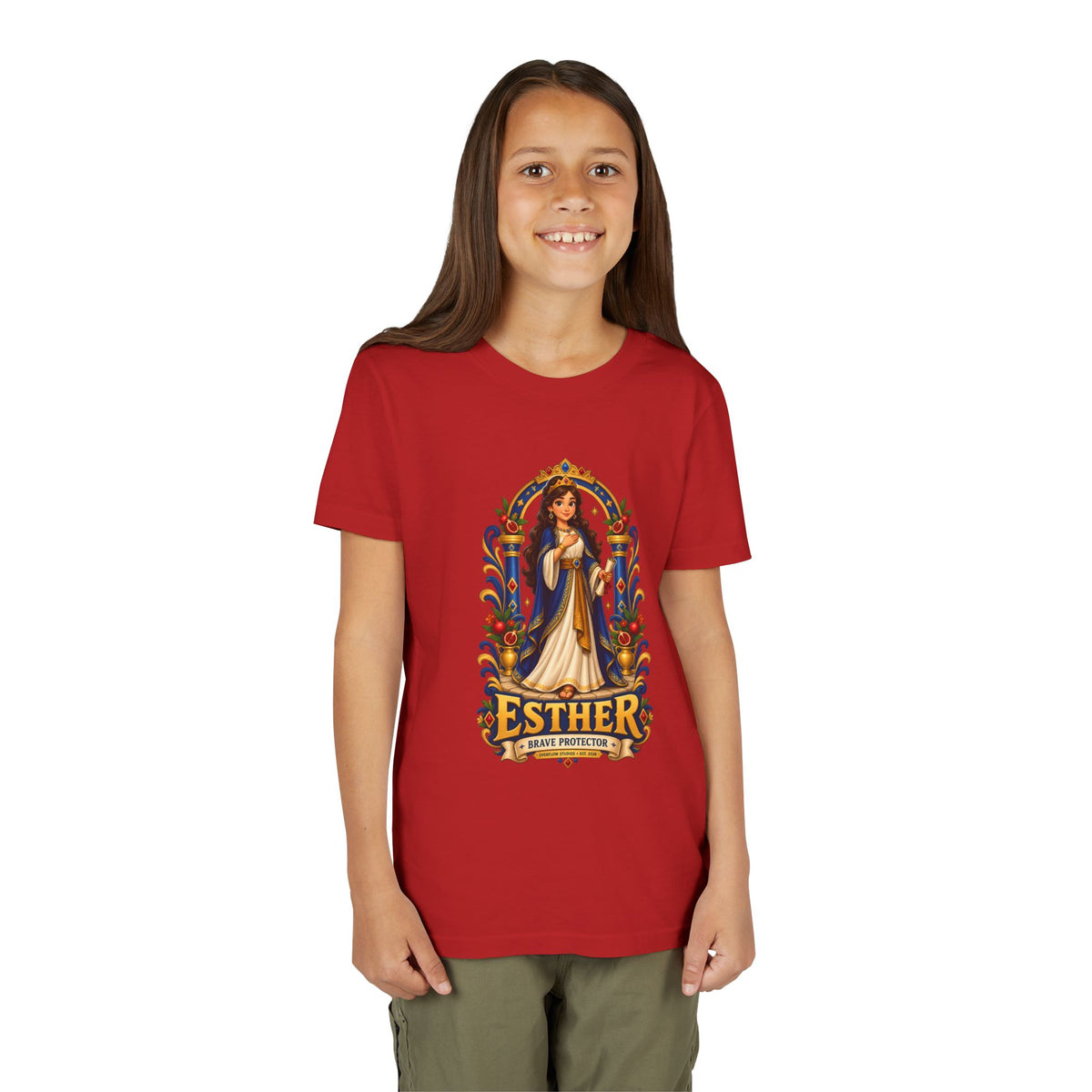 Youth Tee — "Esther" Illustrated Biblical Princess Graphic Shirt