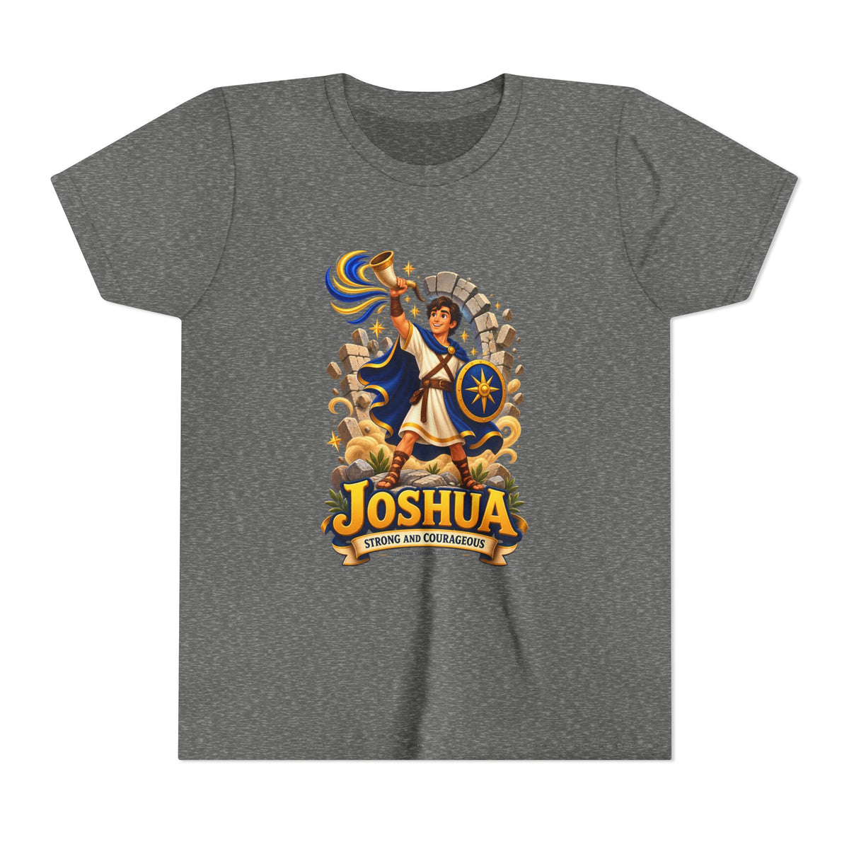 Joshua Kids T‑Shirt — ‘Strong and Courageous’ Biblical Warrior Youth Tee