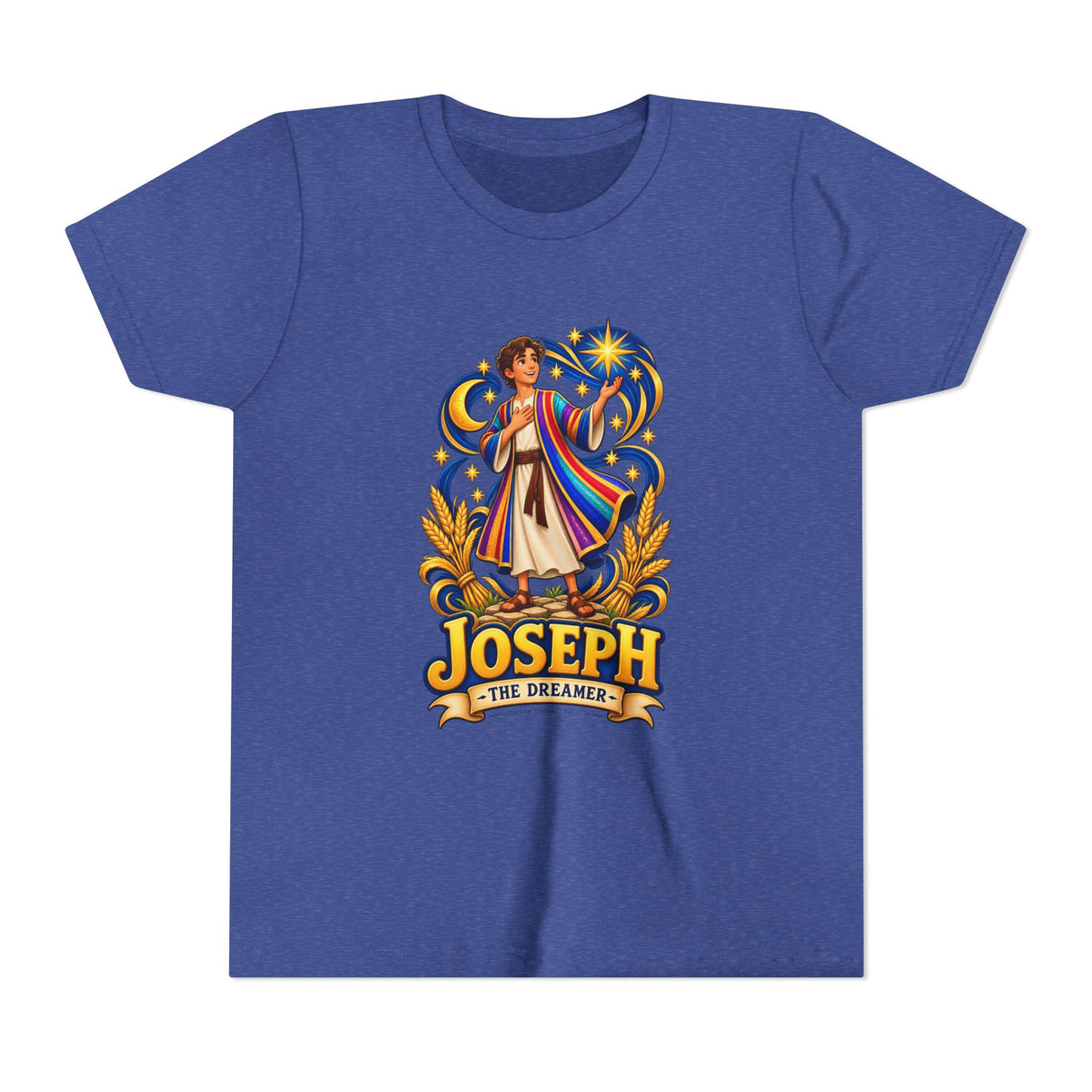 Joseph the Dreamer Youth T‑Shirt — Colorful Biblical Coat Design
