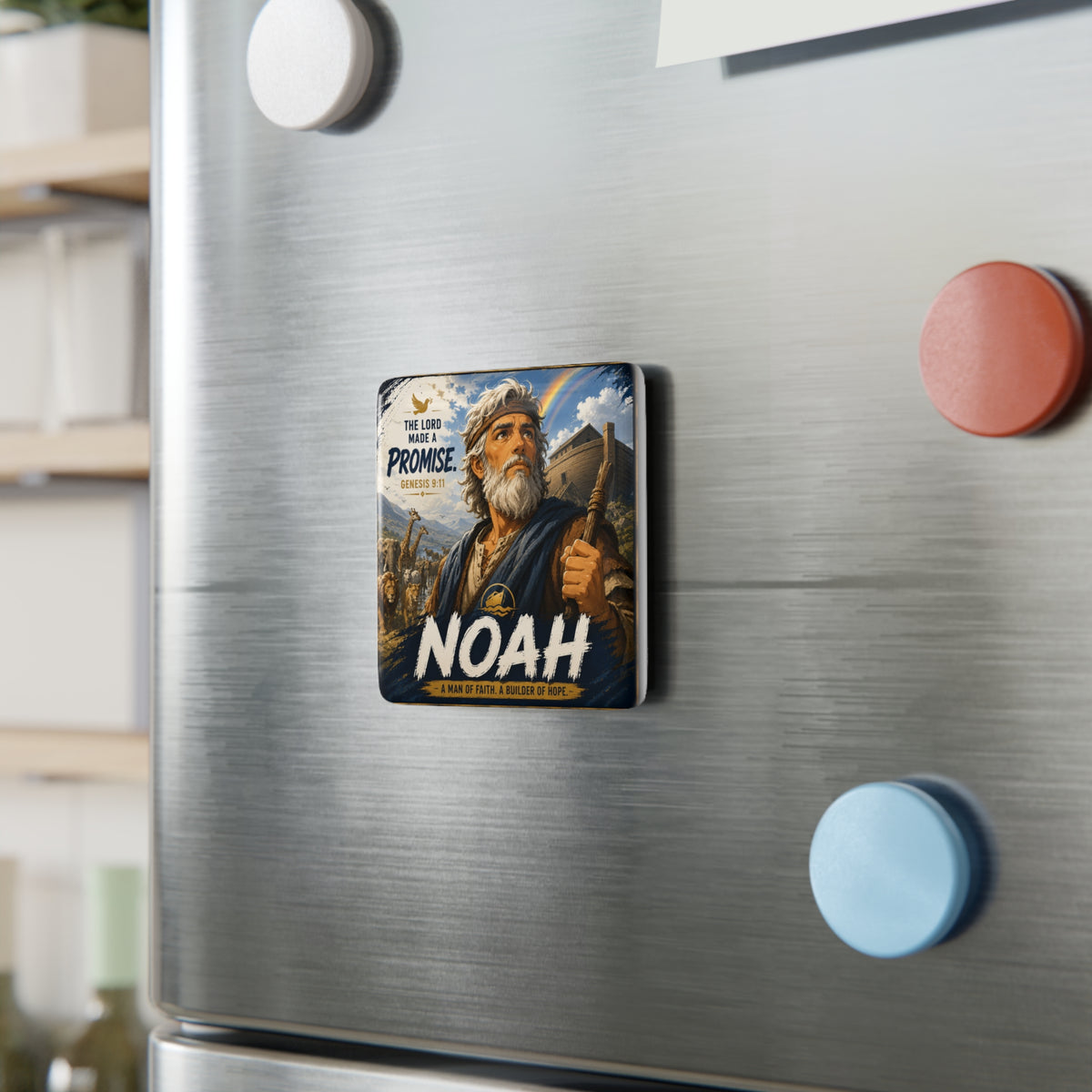 Noah Porcelain Magnet — "The Lord Made a Promise" Square Faith Magnet