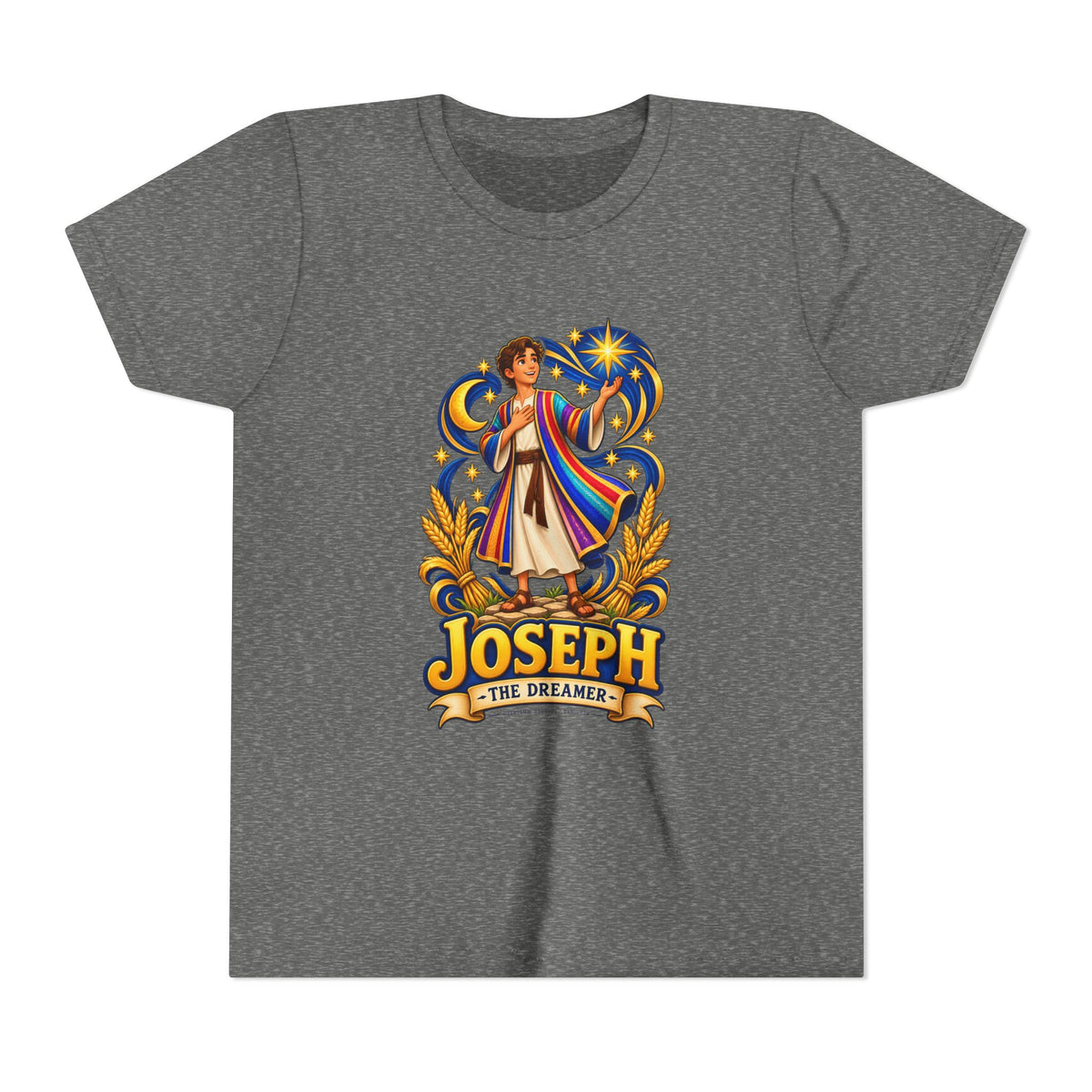 Joseph the Dreamer Youth T‑Shirt — Colorful Biblical Coat Design