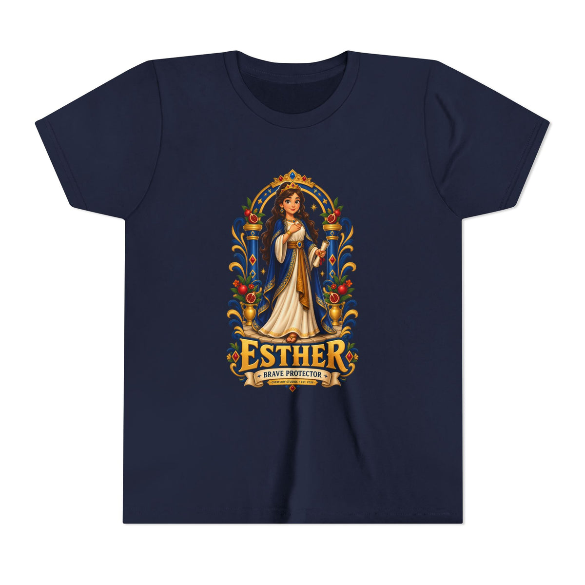Youth Tee — "Esther" Illustrated Biblical Princess Graphic Shirt