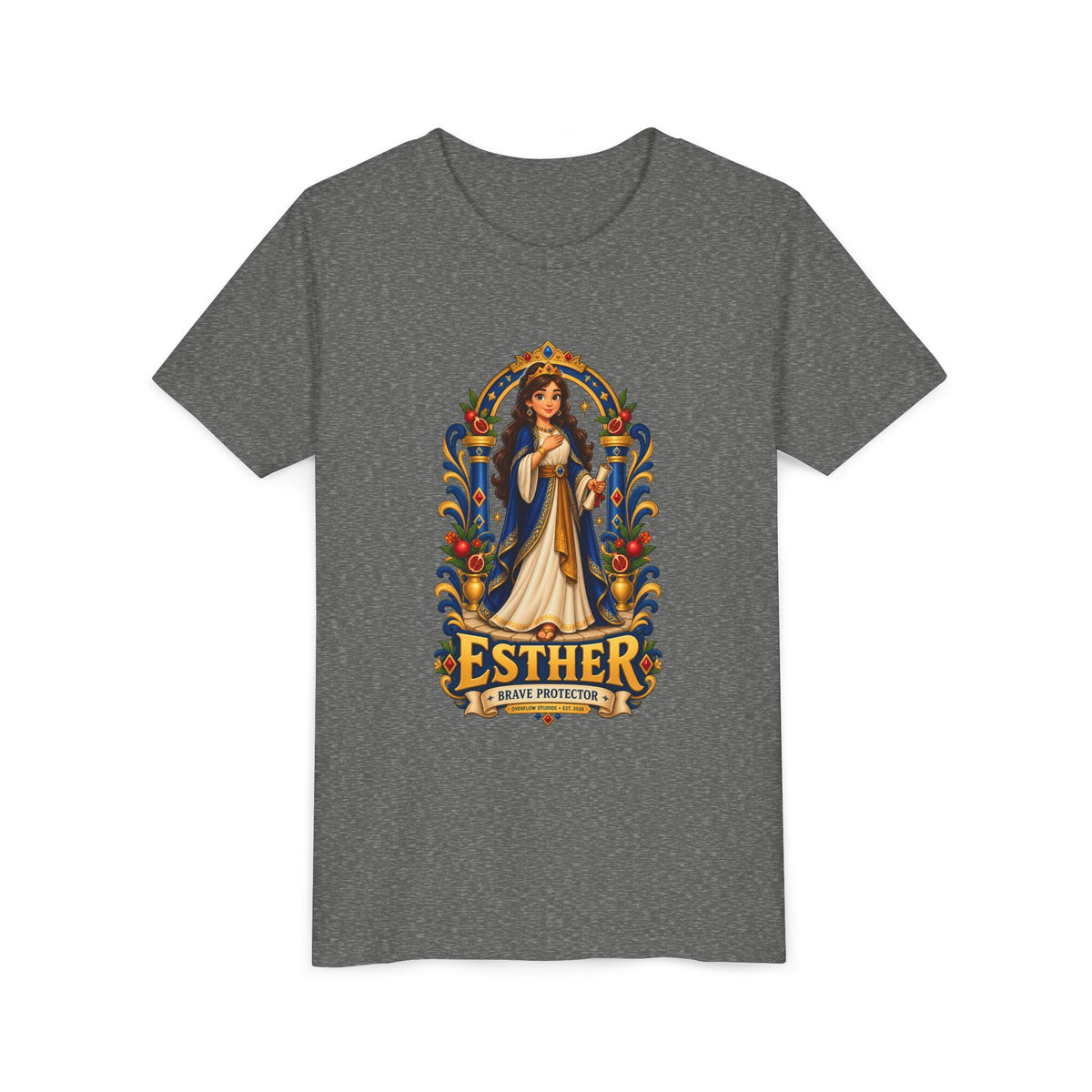 Youth Tee — "Esther" Illustrated Biblical Princess Graphic Shirt