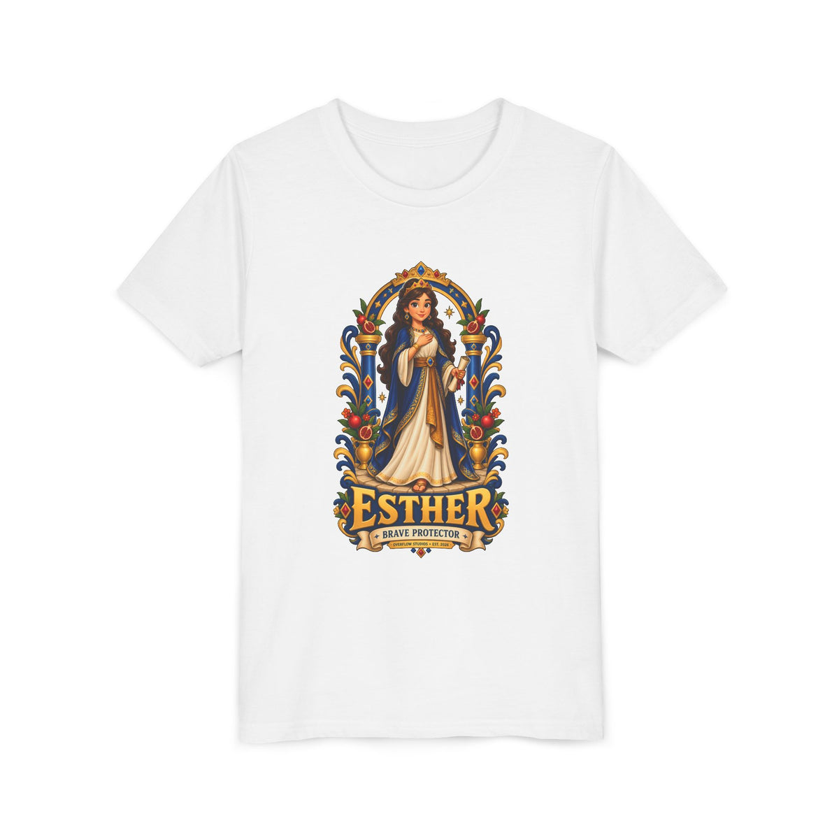 Youth Tee — "Esther" Illustrated Biblical Princess Graphic Shirt
