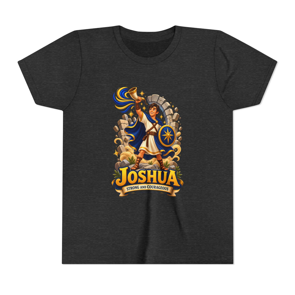 Joshua Kids T‑Shirt — ‘Strong and Courageous’ Biblical Warrior Youth Tee