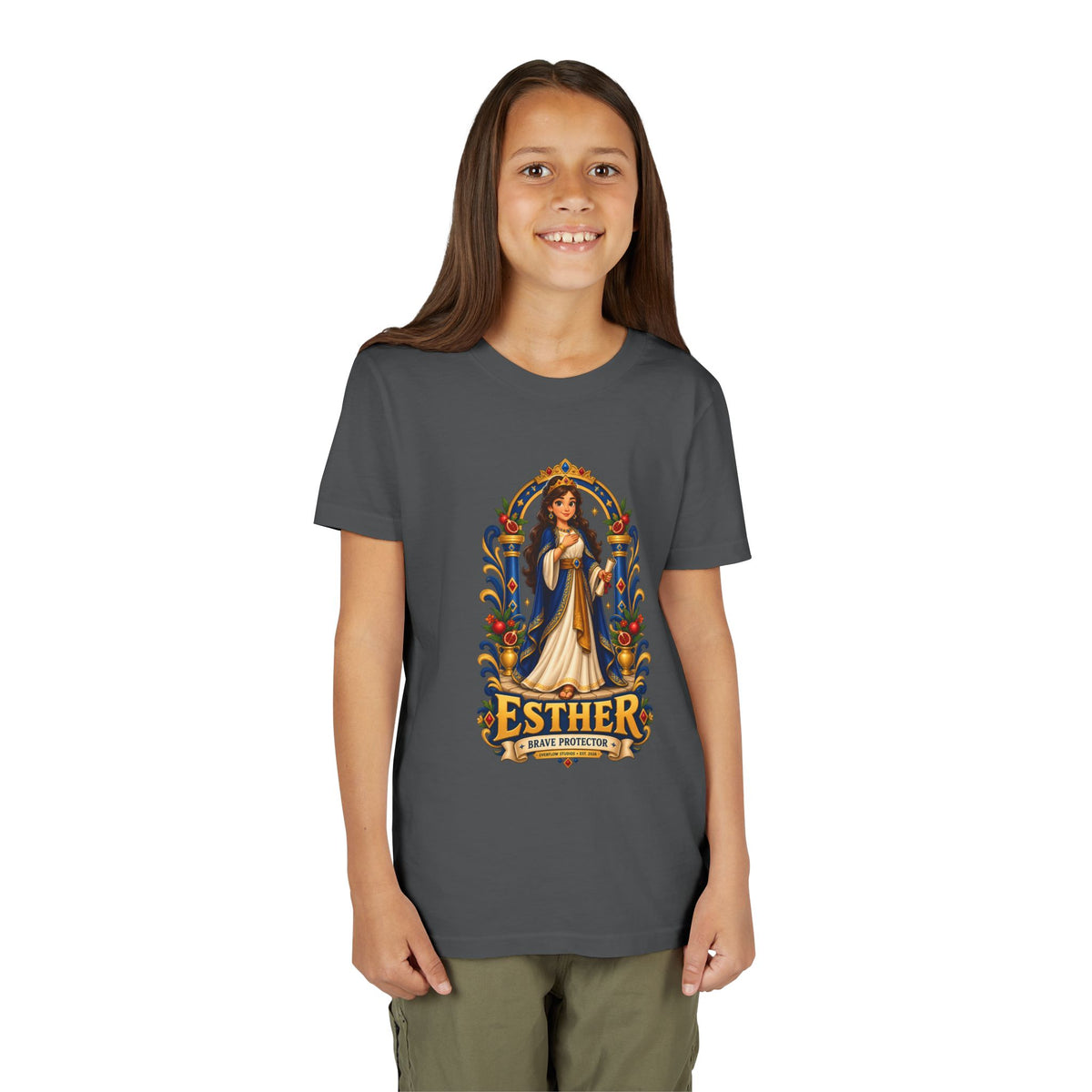 Youth Tee — "Esther" Illustrated Biblical Princess Graphic Shirt
