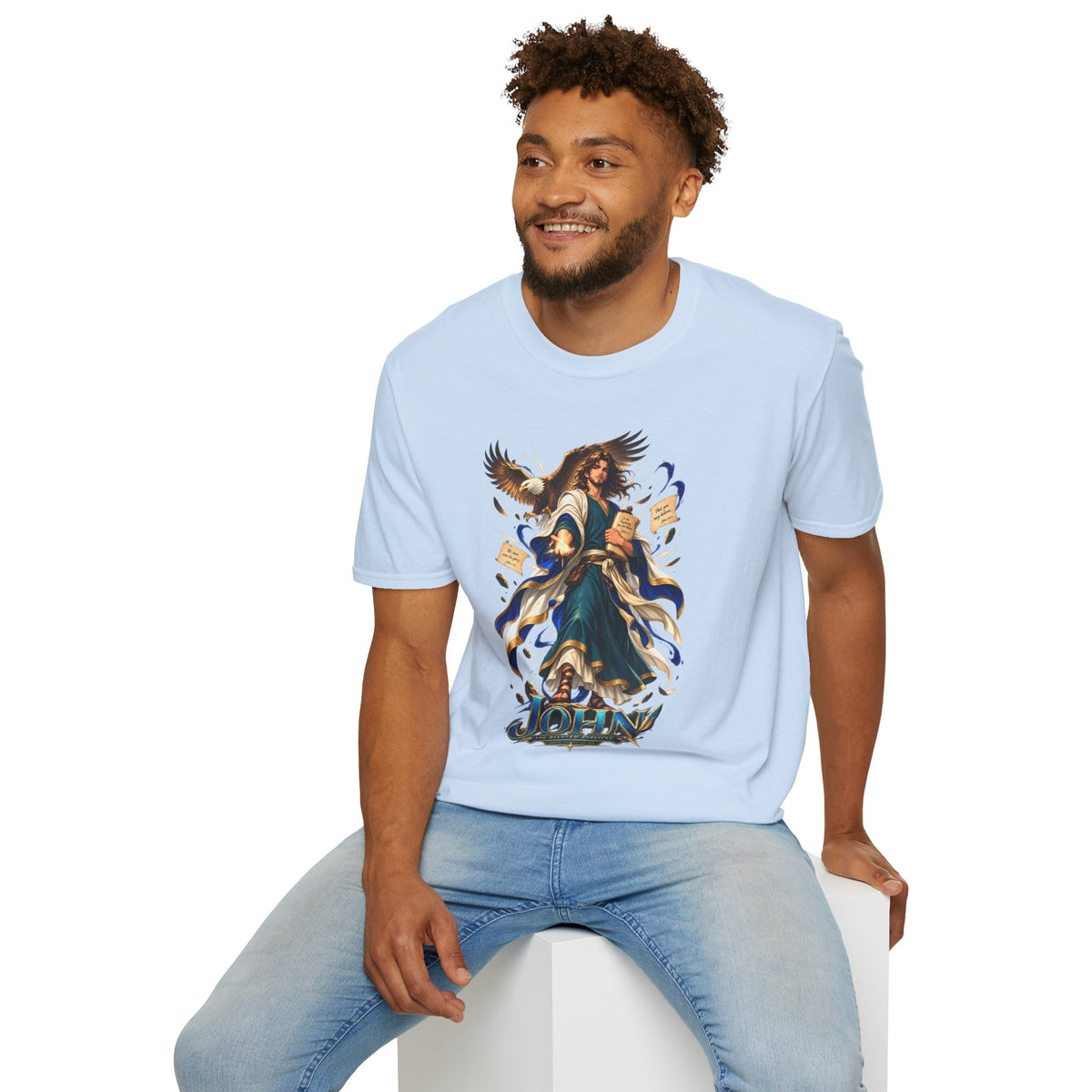 John T-Shirt — Inspirational Archangel Design with Eagle & Scrolls